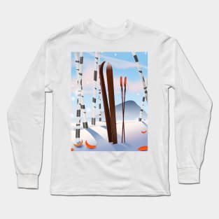 Beautiful winter Ski landscape cartoon Long Sleeve T-Shirt